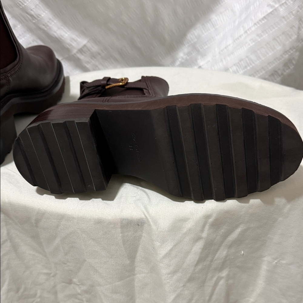 Cole Haan Women’s Chelsea Booties in Deep Brown with Gold Buckle - Picture 7 of 9
